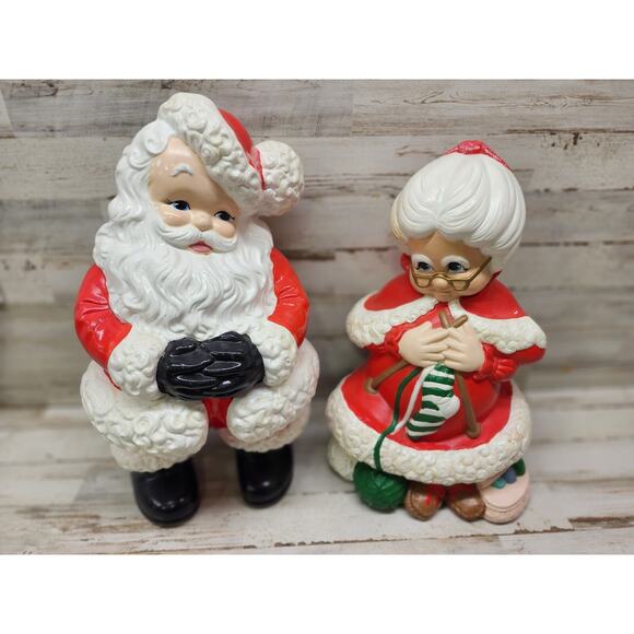 Vintage Mr and Mrs Santa Claus Atlantic Mold Ceramic Figures Large 14” Christmas - Picture 1 of 16